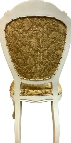 Pompöös by Casa Padrino Luxus Barock Esszimmerstuhl Gold Bouquet Muster / Creme-Weiß / Gold - Pompööser Barock Stuhl designed by Harald Glööckler - Barock Esszimmer Möbel