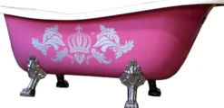 Pompöös by Casa Padrino Luxus Badewanne Deluxe freistehend von Harald Glööckler Pink / Silber / Weiß 1470mm mit silberfarbenen Löwenfüssen