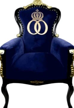 Pompöös by Casa Padrino Luxus Barock Sessel Bergere Blau / Schwarz / Gold mit Goldkrone - Pompööser Barock Sessel designed by Harald Glööckler