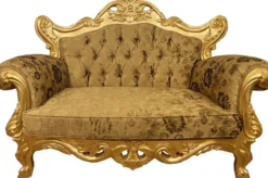 Pompöös by Casa Padrino Luxus Barock 2er Sofa Gold Bouquet Muster / Gold - Pompööses Barock Sofa designed by Harald Glööckler