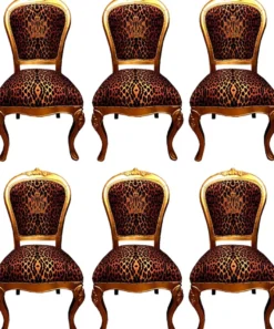 Pompöös by Casa Padrino Luxus Barock Esszimmerstühle Krone mit Glitzersteinen Leopard / Gold - Esszimmer Set - 6 Pompööse Barock Stühle designed by Harald Glööckler
