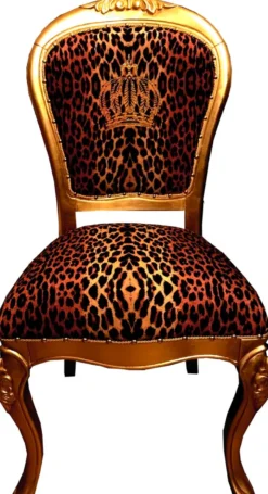 Pompöös by Casa Padrino Luxus Barock Esszimmerstühle Krone mit Glitzersteinen Leopard / Gold - Esszimmer Set - 6 Pompööse Barock Stühle designed by Harald Glööckler