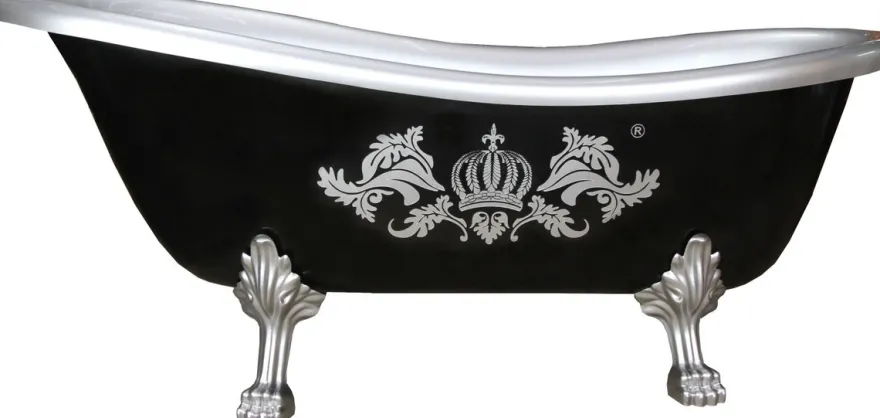 Pompöös by Casa Padrino Luxus Badewanne Deluxe freistehend von Harald Glööckler Schwarz / Silber 1695mm mit silberfarbenen Löwenfüssen