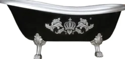 Pompöös by Casa Padrino Luxus Badewanne Deluxe freistehend von Harald Glööckler Schwarz / Silber 1560mm mit silberfarbenen Löwenfüssen