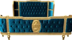 Pompöös by Casa Padrino Luxus Barock Doppelbett Türkis Muster / Gold - Pompööses Barock Bett designed by Harald Glööckler - Schlafzimmer Möbel im Barockstil - Barock Möbel - Edel & Prunkvoll