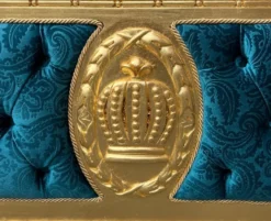 Pompöös by Casa Padrino Luxus Barock Doppelbett Türkis Muster / Gold - Pompööses Barock Bett designed by Harald Glööckler - Schlafzimmer Möbel im Barockstil - Barock Möbel - Edel & Prunkvoll