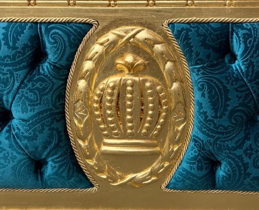Pompöös by Casa Padrino Luxus Barock Doppelbett Türkis Muster / Gold - Pompööses Barock Bett designed by Harald Glööckler - Schlafzimmer Möbel im Barockstil - Barock Möbel - Edel & Prunkvoll