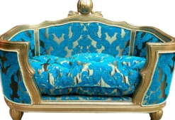 Pompöös by Casa Padrino Luxus Barock Hunde & Katzenbett Deluxe Türkis Bouquet Muster / Gold von Harald Glööckler