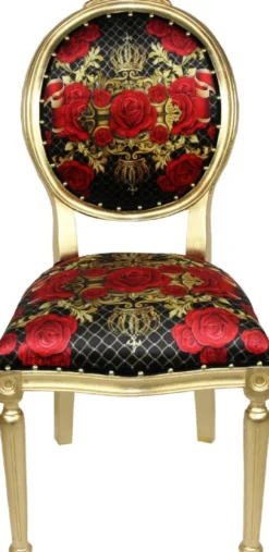 Pompöös by Casa Padrino Luxus Barock Esszimmerstühle Rosen Schwarz / Rot / Gold - Pompööse Barock Stühle designed by Harald Glööckler - 6 Esszimmerstühle