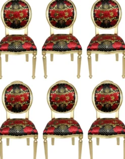 Pompöös by Casa Padrino Luxus Barock Esszimmerstühle Rosen Schwarz / Rot / Gold - Pompööse Barock Stühle designed by Harald Glööckler - 6 Esszimmerstühle