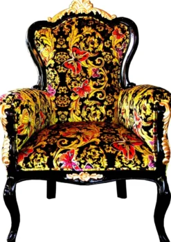 Pompöös by Casa Padrino Luxus Barock Sessel Bergere Butterfly & Flower Design / Schwarz / Gold - Pompööser Barock Sessel designed by Harald Glööckler B!