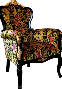 Pompöös by Casa Padrino Luxus Barock Sessel Bergere Butterfly & Flower Design / Schwarz / Gold - Pompööser Barock Sessel designed by Harald Glööckler B!