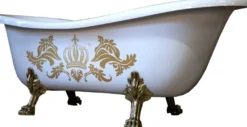 Pompöös by Casa Padrino Luxus Badewanne Deluxe freistehend von Harald Glööckler Weiß / Gold / Weiß 1470mm mit goldfarbenen Löwenfüssen