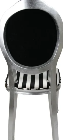 Pompöös by Casa Padrino Luxus Barock Esszimmerstühle Pink Lips Schwarz / Weiß Streifen / Silber - Pompööse Barock Stühle designed by Harald Glööckler - 4 Esszimmerstühle