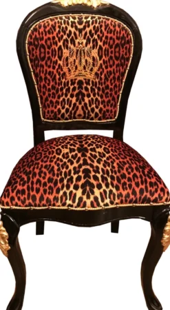 Pompöös by Casa Padrino Luxus Barock Esszimmerstühle Krone mit Glitzersteinen Leopard / Schwarz / Gold - Esszimmer Set - 6 Pompööse Barock Stühle designed by Harald Glööckler