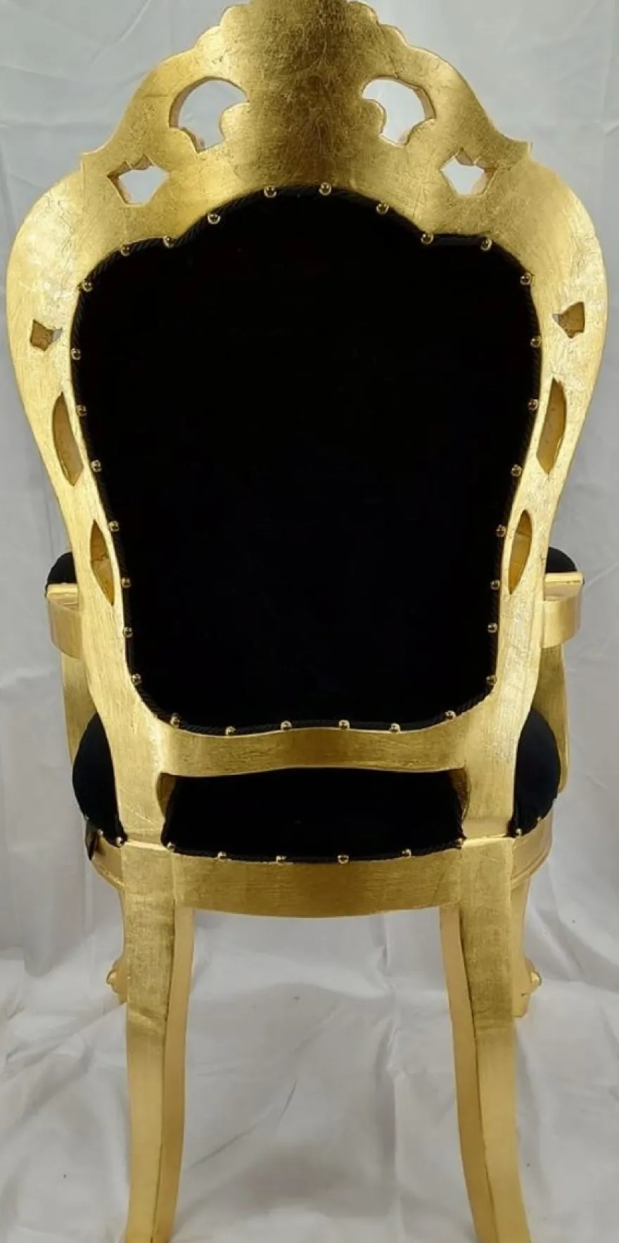 Pompöös by Casa Padrino Luxus Barock Esszimmer Stuhl mit Armlehnen Schwarz / Gold - Pompööser Barock Stuhl designed by Harald Glööckler - Barock Esszimmer Möbel