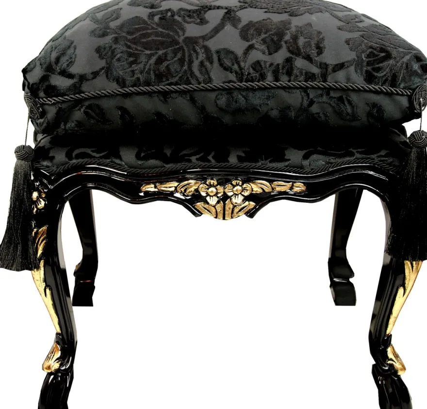 Pompöös by Casa Padrino Luxus Barock Sitzhocker mit Sitzkissen Eckig Schwarz Muster / Gold - Pompööser Barock Hocker designed by Harald Glööckler