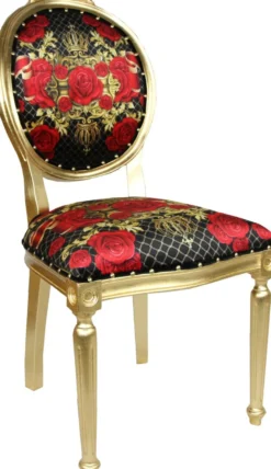 Pompöös by Casa Padrino Luxus Barock Esszimmer Stuhl Rosen Schwarz / Rot / Gold - Rosen - Pompööser Barock Stuhl designed by Harald Glööckler