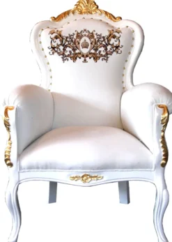 Pompöös by Casa Padrino Luxus Barock Sessel Bergere Weiß / Gold mit Glitzersteinen besetzt - Pompööser Barock Sessel designed by Harald Glööckler