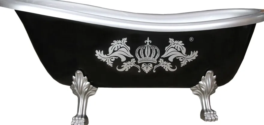 Pompöös by Casa Padrino Luxus Badewanne Deluxe freistehend von Harald Glööckler Schwarz / Silber 1470mm mit silberfarbenen Löwenfüssen