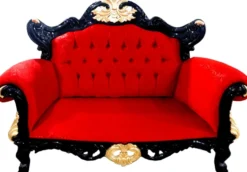 Pompöös by Casa Padrino Luxus Barock 2er Sofa Rot Muster / Schwarz / Gold - Pompööses Barock Sofa designed by Harald Glööckler
