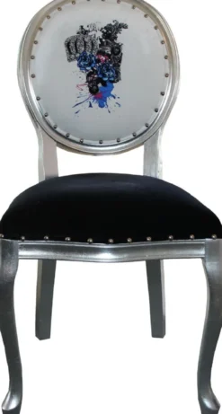 Pompöös by Casa Padrino Luxus Barock Esszimmerstühle Schwarz / Weiß / Silber 50 x 60 x H. 104 cm - Pompööse Barock Stühle designed by Harald Glööckler - 4 Esszimmerstühle