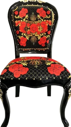 Pompöös by Casa Padrino Luxus Barock Esszimmerstühle Roses Schwarz / Rot / Gold - Esszimmer Set - 4 Pompööse Barock Stühle designed by Harald Glööckler