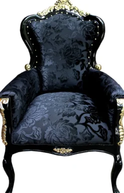 Pompöös by Casa Padrino Luxus Barock Sessel Bergere Schwarz Muster / Gold - Pompööser Barock Sessel designed by Harald Glööckler