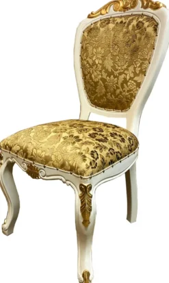 Pompöös by Casa Padrino Luxus Barock Esszimmerstühle Gold Bouquet Muster / Creme-Weiß / Gold - Pompööse Barock Stühle designed by Harald Glööckler - 4 Esszimmerstühle - Barock Esszimmer Möbel