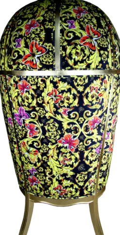 Pompöös by Casa Padrino Luxus Ballon Barock Sessel Schwarz / Gold / Butterfly & Flower Design mit glitzernder Krone - Pompööser Barock Sessel designed by Harald Glööckler