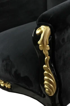 Pompöös by Casa Padrino Luxus Barock Sessel Bergere Schwarz / Gold mit Goldkrone - Pompööser Barock Sessel designed by Harald Glööckler