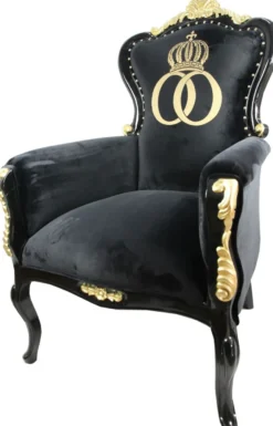 Pompöös by Casa Padrino Luxus Barock Sessel Bergere Schwarz / Gold mit Goldkrone - Pompööser Barock Sessel designed by Harald Glööckler