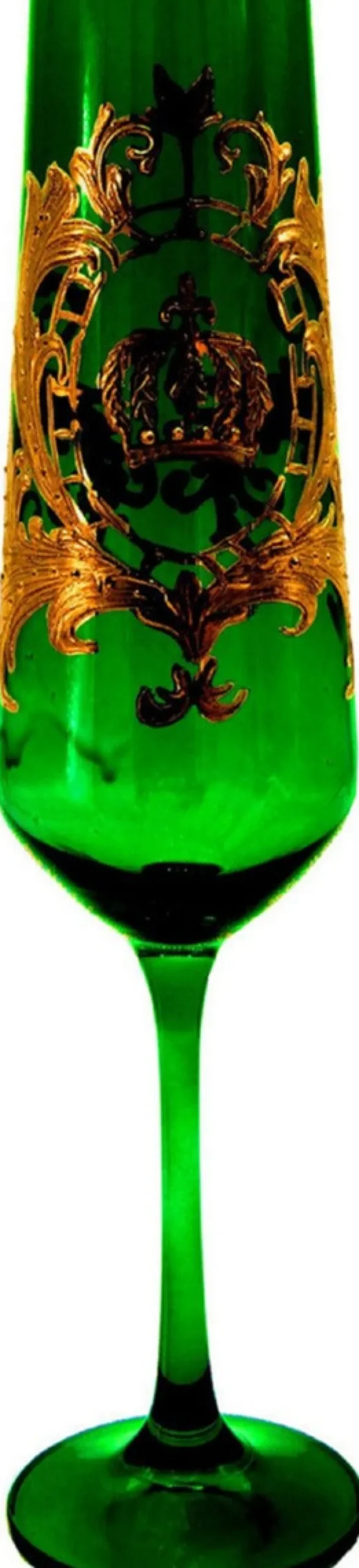 Pompöös by Casa Padrino Luxus Champagnerglas Set Bordeauxrot / Dunkelgrün / Royalblau Ø 6 x H. 25 cm - Champagnergläser mit 24 Karat Vergoldung - Pompööse Gläser designed by Harald Glööckler