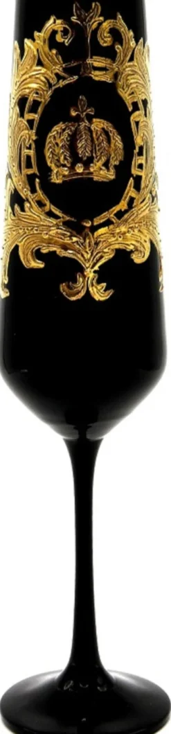 Pompöös by Casa Padrino Luxus Champagner Glas Set Schwarz / Gold Ø 6 x H. 25 cm - Gläser mit 24 Karat Vergoldung - Pompööse Gläser designed by Harald Glööckler