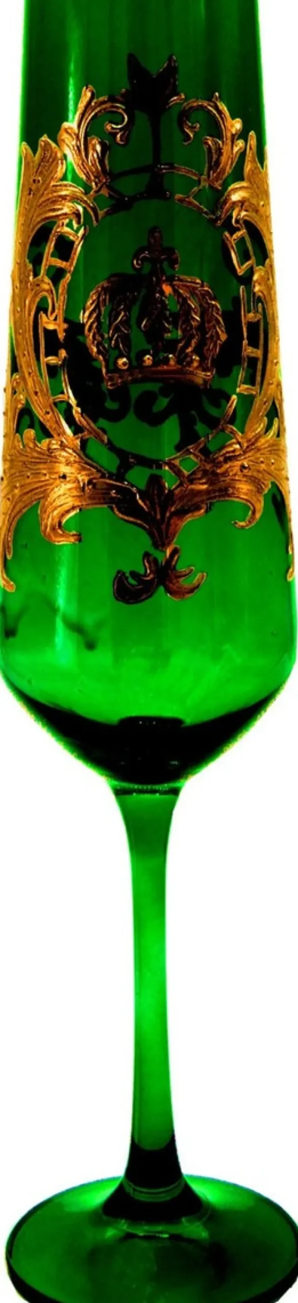 Pompöös by Casa Padrino Luxus Champagnerglas Set Dunkelgrün / Gold Ø 6 x H. 25 cm - Champagnergläser mit 24 Karat Vergoldung - Pompööse Gläser designed by Harald Glööckler