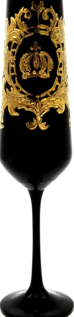 Pompöös by Casa Padrino Luxus Champagnerglas mit 24 Karat Vergoldung Schwarz / Gold Ø 6 x H. 25 cm - Pompööses Champagnerglas designed by Harald Glööckler