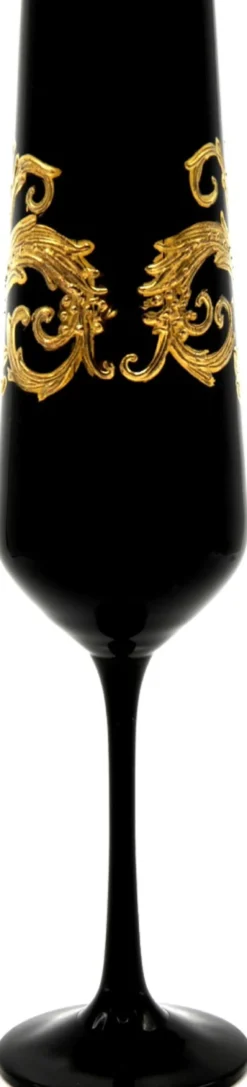 Pompöös by Casa Padrino Luxus Champagnerglas mit 24 Karat Vergoldung Schwarz / Gold Ø 6 x H. 25 cm - Pompööses Champagnerglas designed by Harald Glööckler