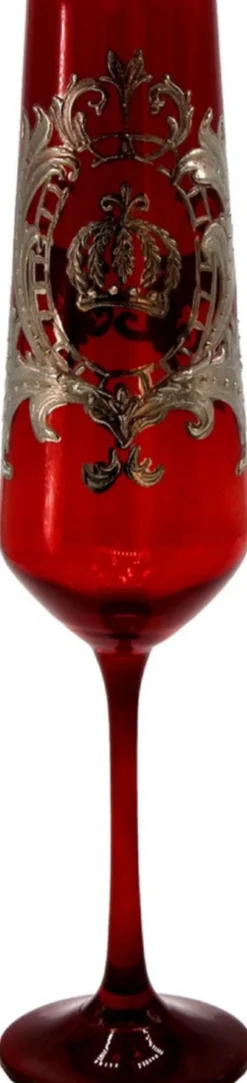 Pompöös by Casa Padrino Luxus Champagnerglas mit edler Platin Beschichtung Bordeauxrot / Silber Ø 6 x H. 25 cm - Pompööses Champagnerglas designed by Harald Glööckler