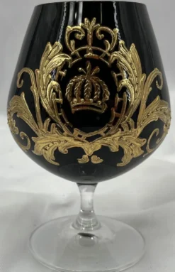 Pompöös by Casa Padrino Luxus Cognac Glas mit 24 Karat Vergoldung Schwarz / Gold Ø 9 x H. 14,5 cm - Pompööses Brandy Glas designed by Harald Glööckler