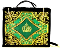 Pompöös by Casa Padrino Luxus Damen Handtasche Krone und Glitzersteine Grün / Schwarz / Gold 43 x H. 43 cm - designed by Harald Glööckler