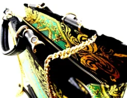 Pompöös by Casa Padrino Luxus Damen Handtasche Krone und Glitzersteine Grün / Schwarz / Gold 43 x H. 43 cm - designed by Harald Glööckler