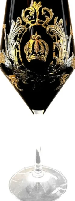 Pompöös by Casa Padrino Luxus Rotweinglas Set Schwarz / Gold Ø 8,7 x H. 20,3 cm - Weingläser mit 24 Karat Vergoldung - Pompööse Weingläser designed by Harald Glööckler
