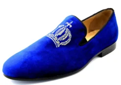 Pompöös by Casa Padrino Luxus Samt Slipper Krone Royalblau / Gold - Verschiedene Schuhgrößen - designed by Harald Glööckler