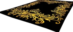 Pompöös by Casa Padrino Luxus Teppich von Harald Glööckler 160 x 230 cm Krone Schwarz / Gold - Barock Design Teppich - Handgewebt aus Wolle