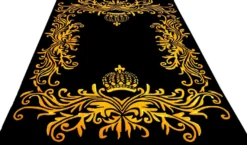 Pompöös by Casa Padrino Luxus Teppich von Harald Glööckler 160 x 230 cm Krone Schwarz / Gold - Barock Design Teppich - Handgewebt aus Wolle