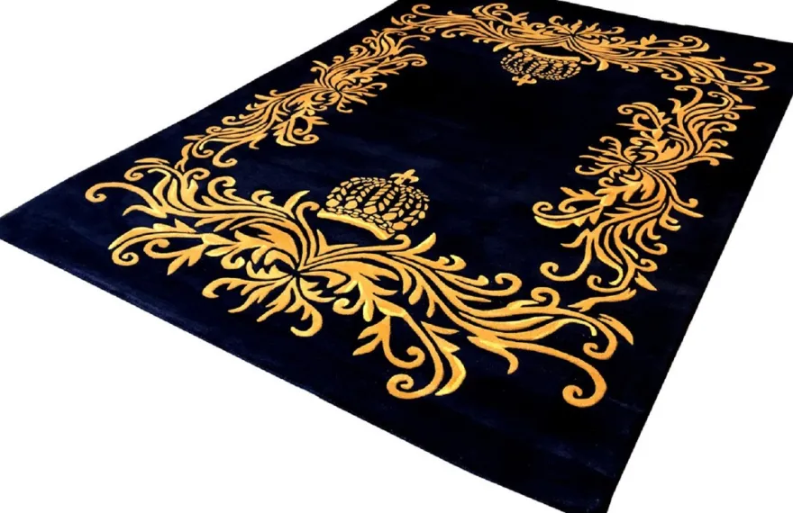 Pompöös by Casa Padrino Luxus Teppich von Harald Glööckler - ALLE GRÖßEN - Krone Royalblau / Gold - Barock Design Teppich - Handgewebt aus Wolle