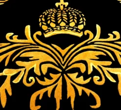 Pompöös by Casa Padrino Luxus Teppich von Harald Glööckler 120 x 170 cm Krone Schwarz / Gold - Barock Design Teppich - Handgewebt aus Wolle