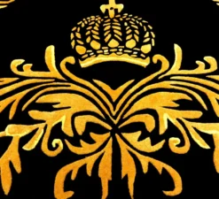 Pompöös by Casa Padrino Luxus Teppich von Harald Glööckler - ALLE GRÖßEN - Krone Schwarz / Gold - Barock Design Teppich - Handgewebt aus Wolle