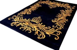 Pompöös by Casa Padrino Luxus Teppich von Harald Glööckler 160 x 230 cm Krone Royalblau / Gold - Barock Design Teppich - Handgewebt aus Wolle