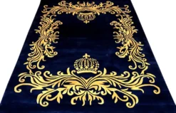 Pompöös by Casa Padrino Luxus Teppich von Harald Glööckler 160 x 230 cm Krone Royalblau / Gold - Barock Design Teppich - Handgewebt aus Wolle